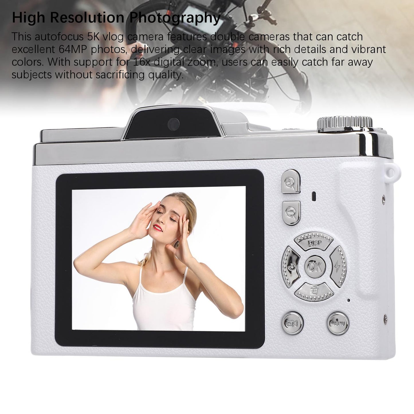 Digital Camera 64MP Pixels 5K HD 16x Zoom AF Autofocus Retro Compact Vlog Kit