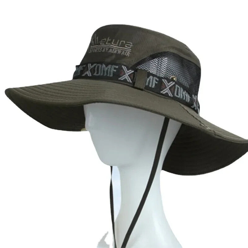 Summer Men Bucket Hat Outdoor UV Protection Wide Brim Panama Safari Hunting