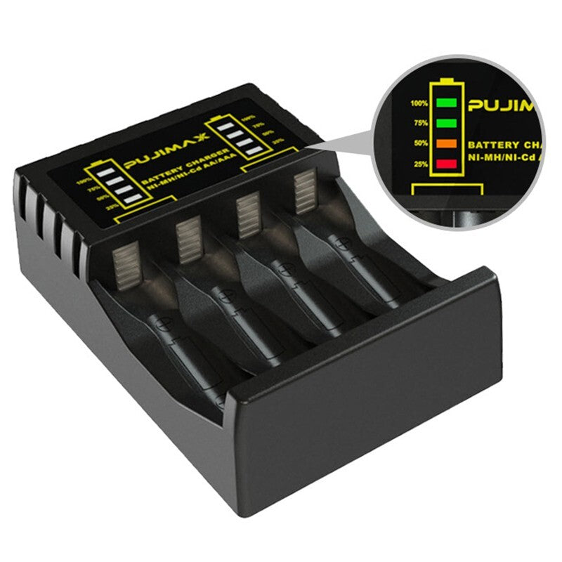 Efficient LCD Charger with 4 Slots Suitable for AAAAA Rechargeable Batteries