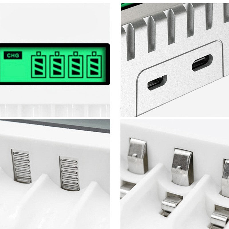 Efficient LCD Charger with 4 Slots Suitable for AAAAA Rechargeable Batteries