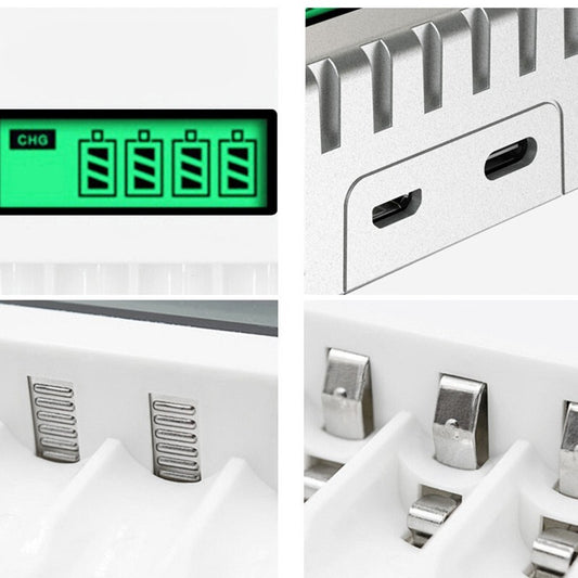 Efficient LCD Charger with 4 Slots Suitable for AAAAA Rechargeable Batteries
