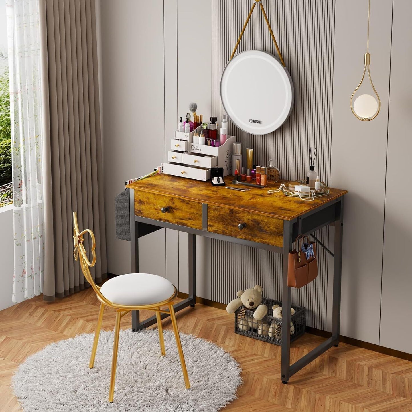 Small White Desk with Drawers - for Bedroom, 32 Inch Home Computer Desk