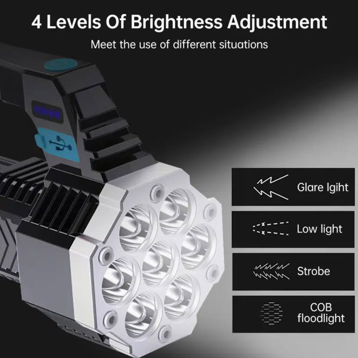 BCM ( KQ01868 ) High Power Handheld LED Flashlight USB Rechargeable 7-core Light