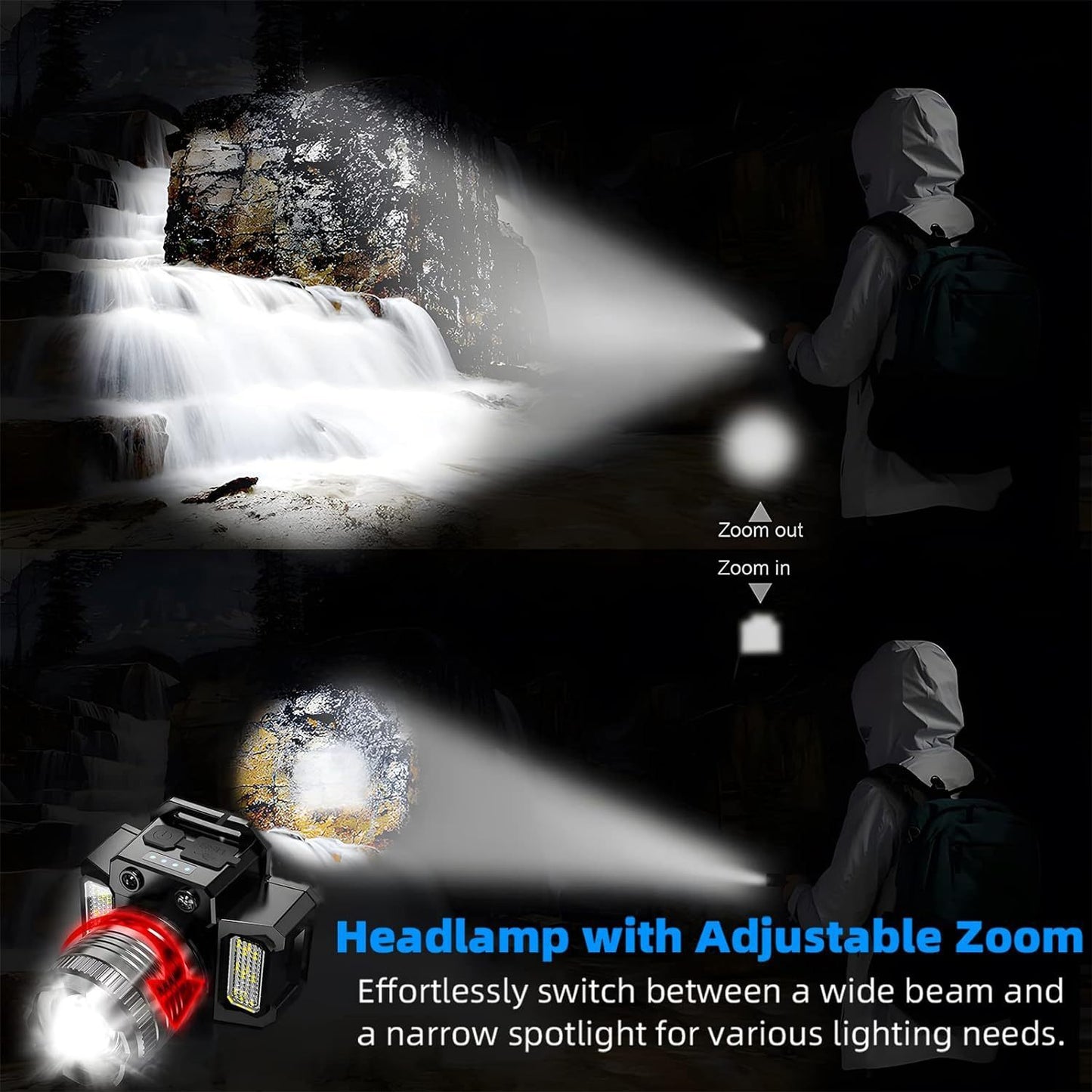 2 Pack USB Rechargeable LED Headlamp Headlight Head Light Waterproof Flashlight