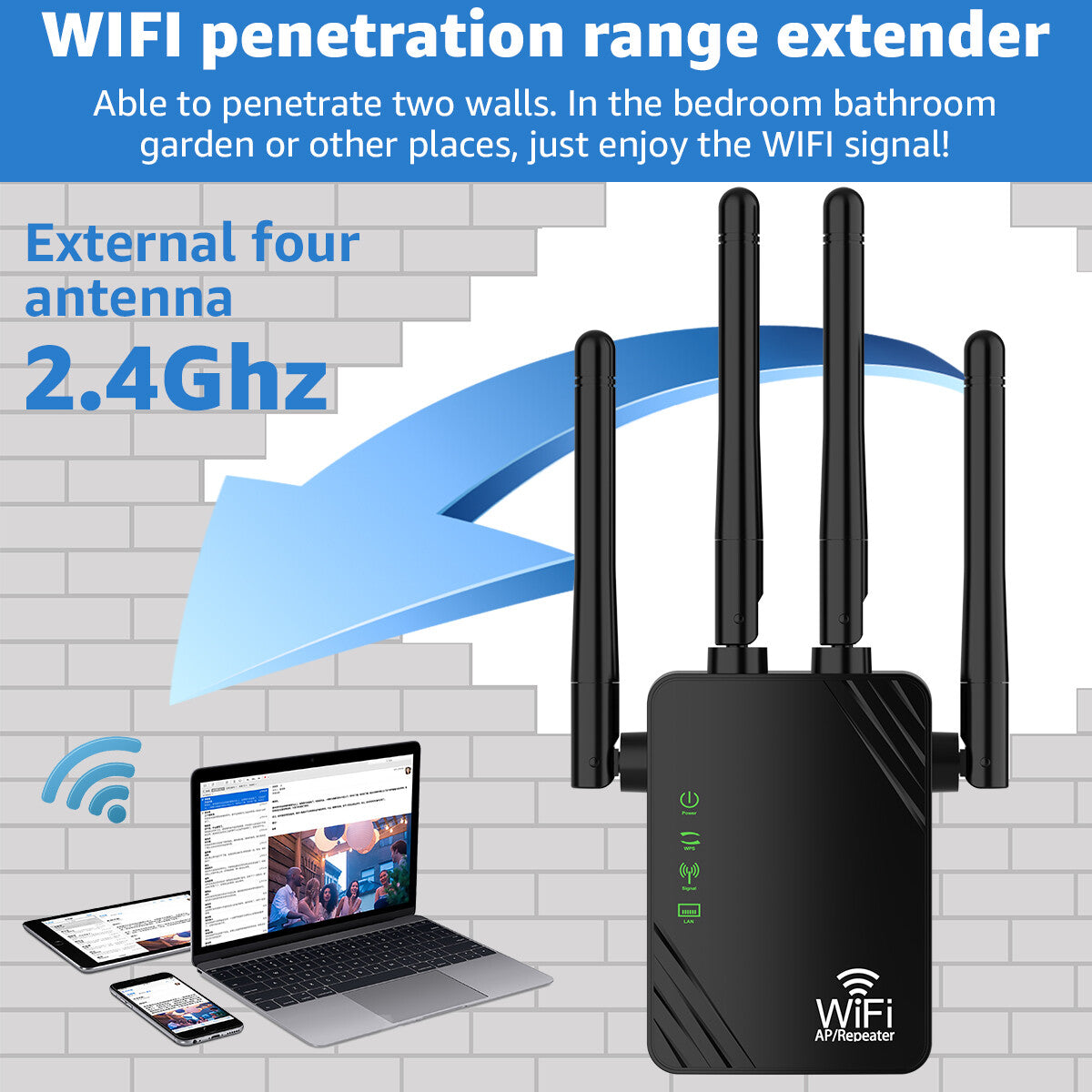 Upgraded WiFi Range Extender 300Mbps Internet Booster Wireless Signal Repeater