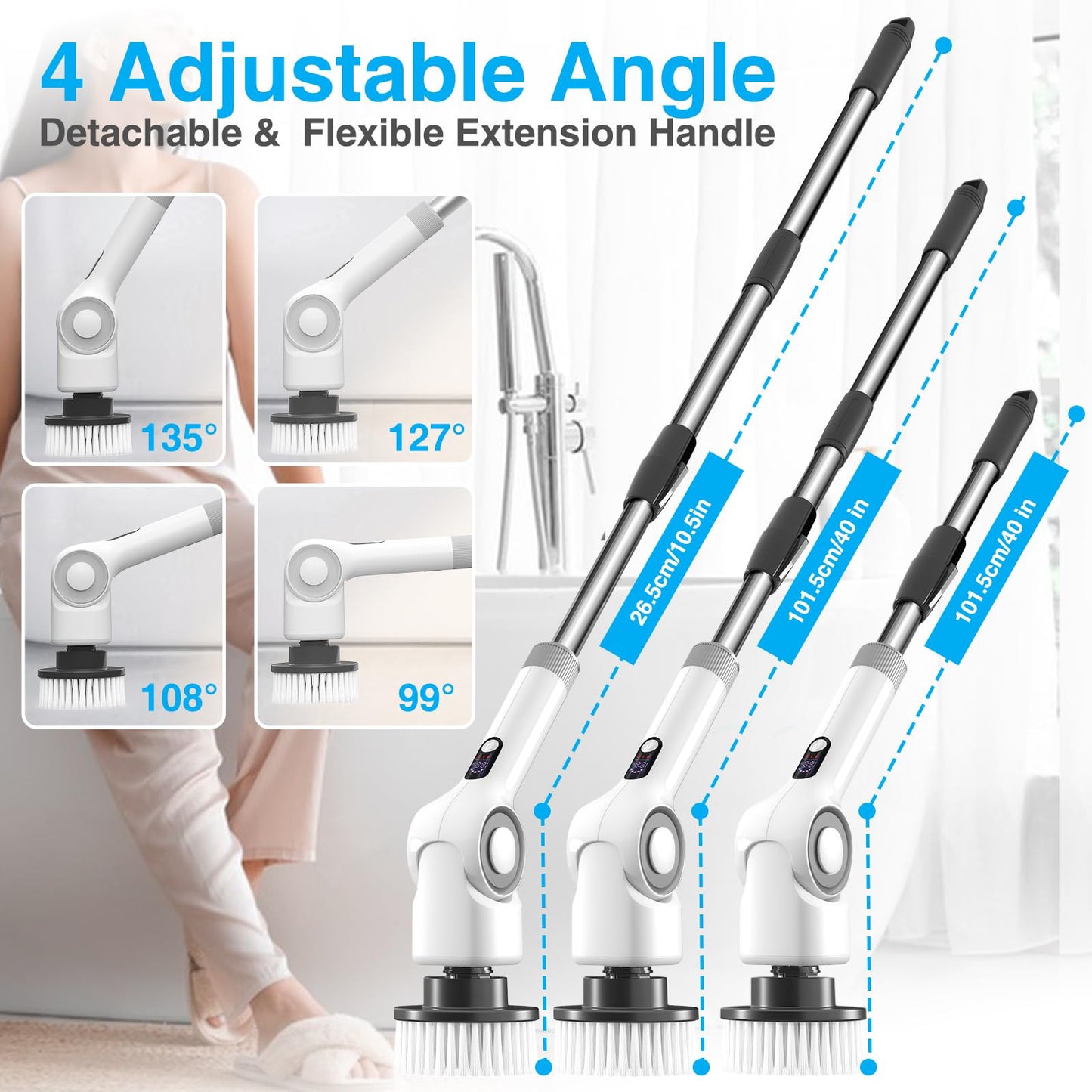 Angle Adjustable Spin Scrubber Cordless Cleaning Brush with 3 Speeds Cordless...