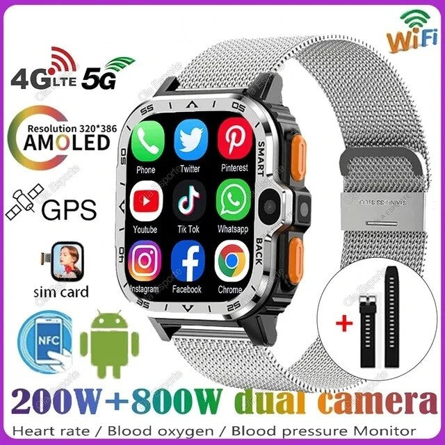 4G Android Smart Watch 2G 16G/64G ROM GPS SIM Card WiFi Dual Camera Smartwatch