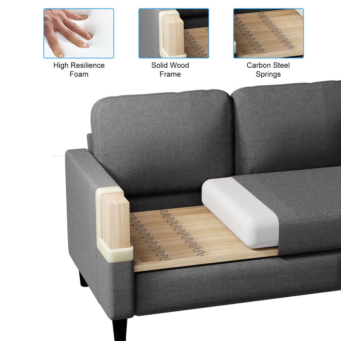 Small Sectional Sofa with Storage Ottoman,3 Seater L Shaped Sofa for Living Room