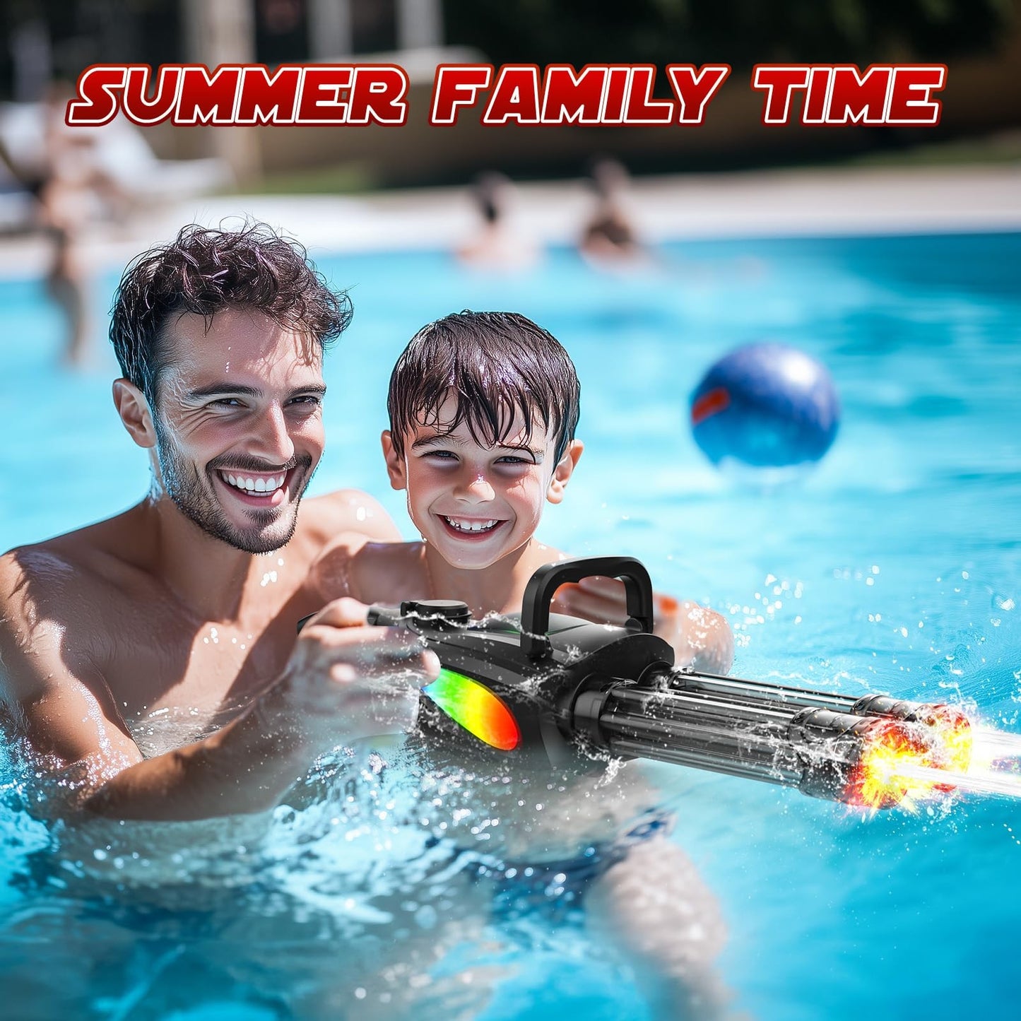 Gatling Electric Water Gun with Rotating Barrel, LED Muzzle Light, Dual Water...