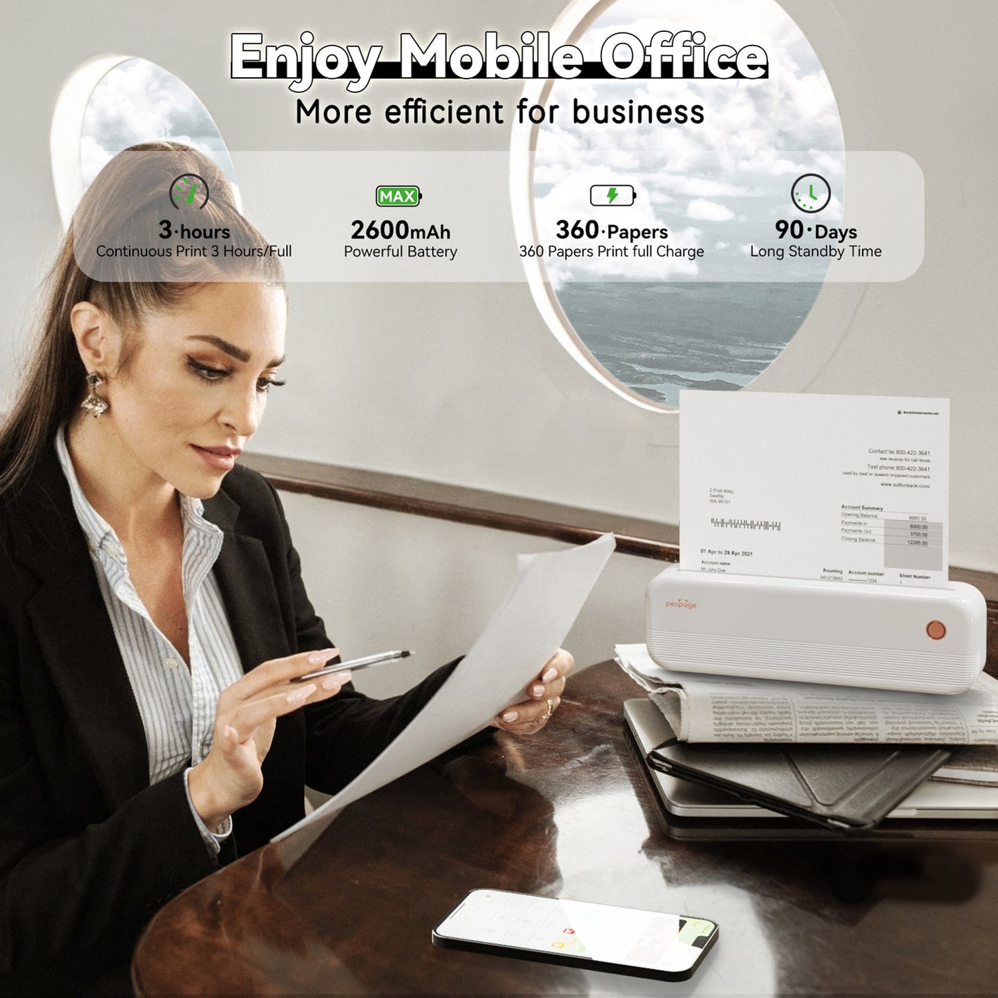 Peripage P40 A4 Portable Thermal Printer Wireless Mobile Photo Printer Y3U0