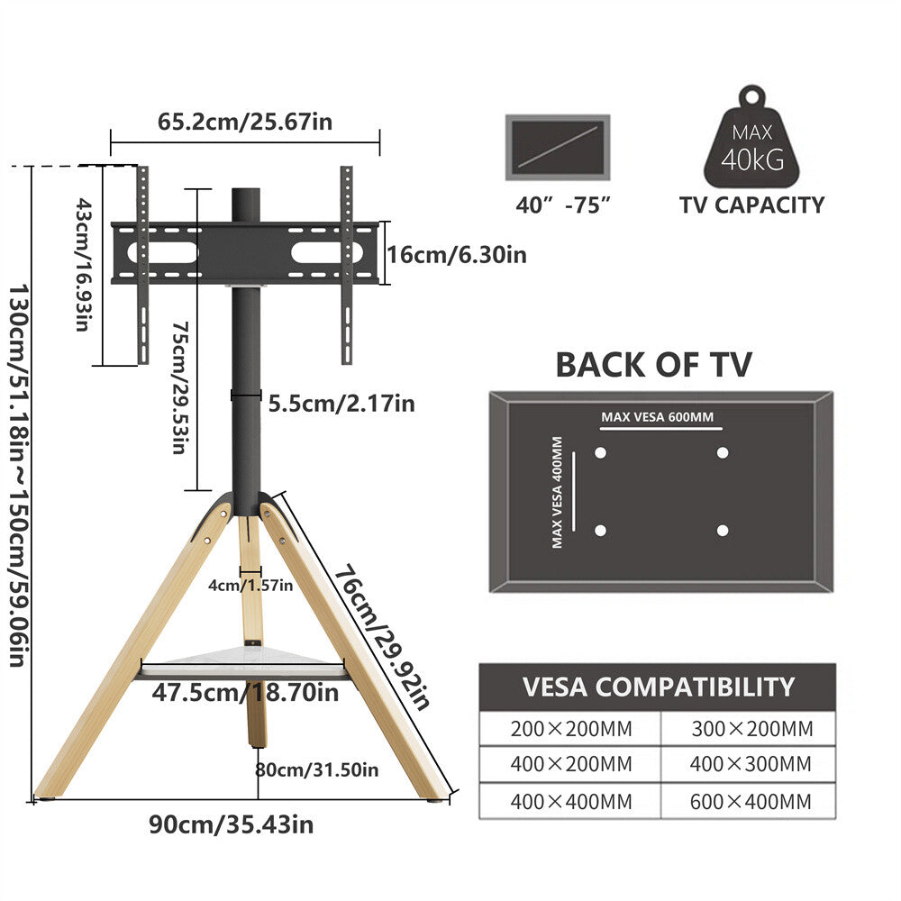 Universal Corner TV Stand with Shelf Height Adjustable Swievel TV Stand 40-75 in