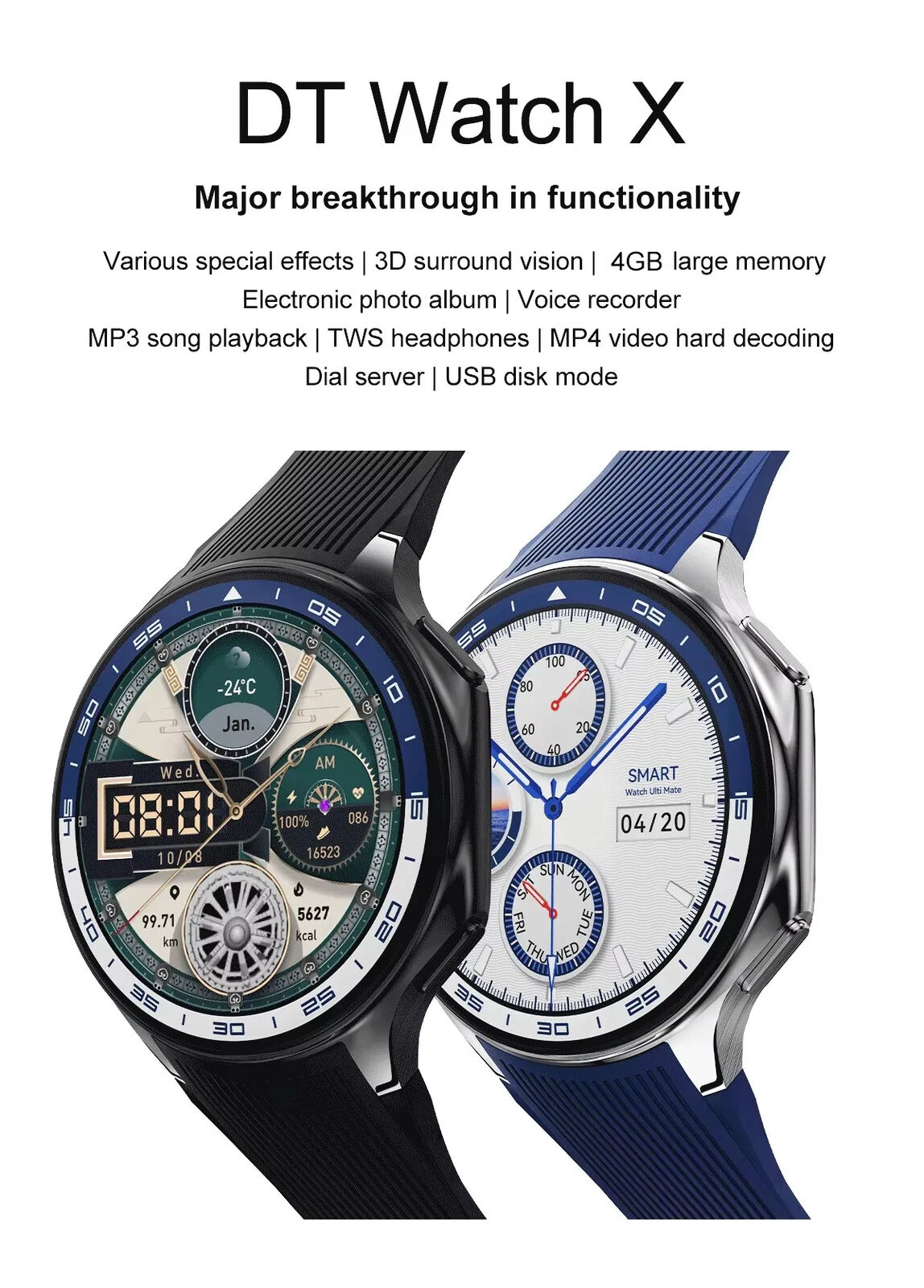 Smart Watch Men Women Wristwatch USB Modes Photo MP3 MP4 Video Music Smartwatch