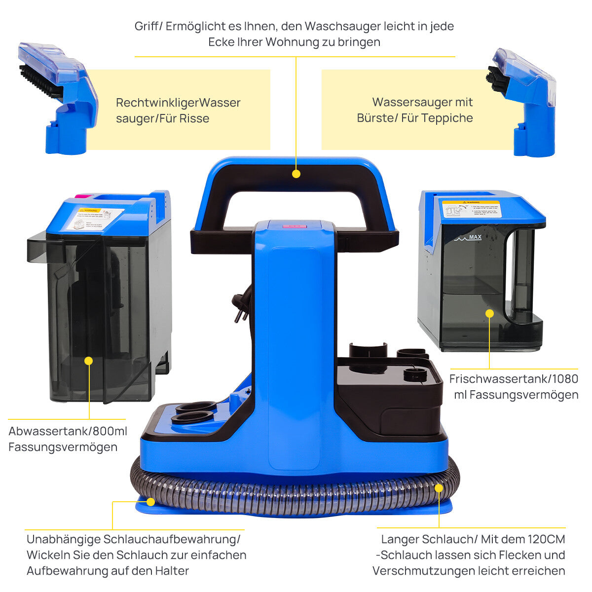 KNKA MultiCleaner VC005 - Washing Vacuum Upholstery Cleaner Carpet Cleaner Wet Vacuum