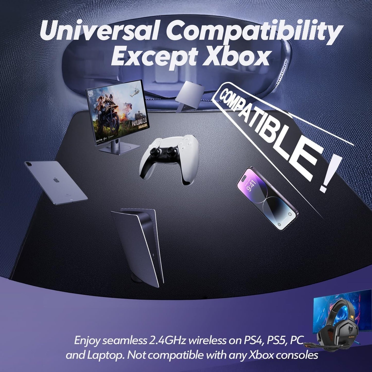 Dual Wireless Gaming Headset with Microphone for PS5, PS4, PC, Mobile, Switch US