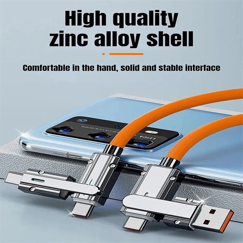 120W 4-In-1 Super Fast Charging Cable Charger Data Cord For iPhone Samsung iPad