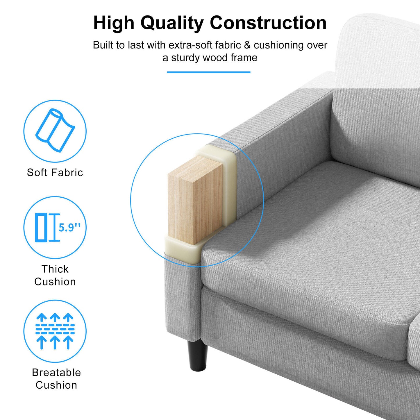 Small Sectional Sofa with Storage Ottoman,3 Seater L Shaped Sofa for Living Room