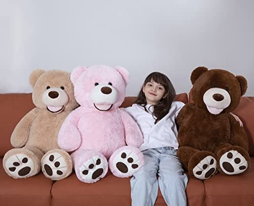 Giant Teddy Bear with Big Footprints Plush Stuffed 39 inches Light Brown