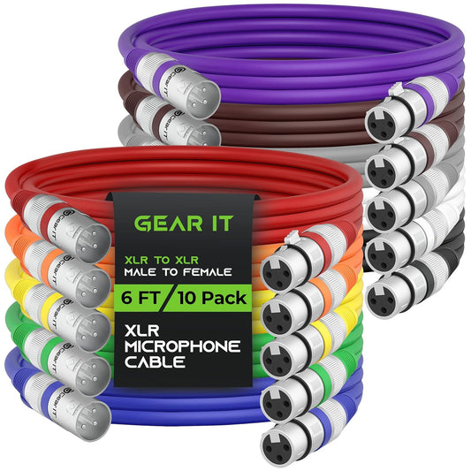 XLR to XLR Microphone Cable (6 Feet, 10 Pack) XLR Male to Female Mic Cable 3-Pin