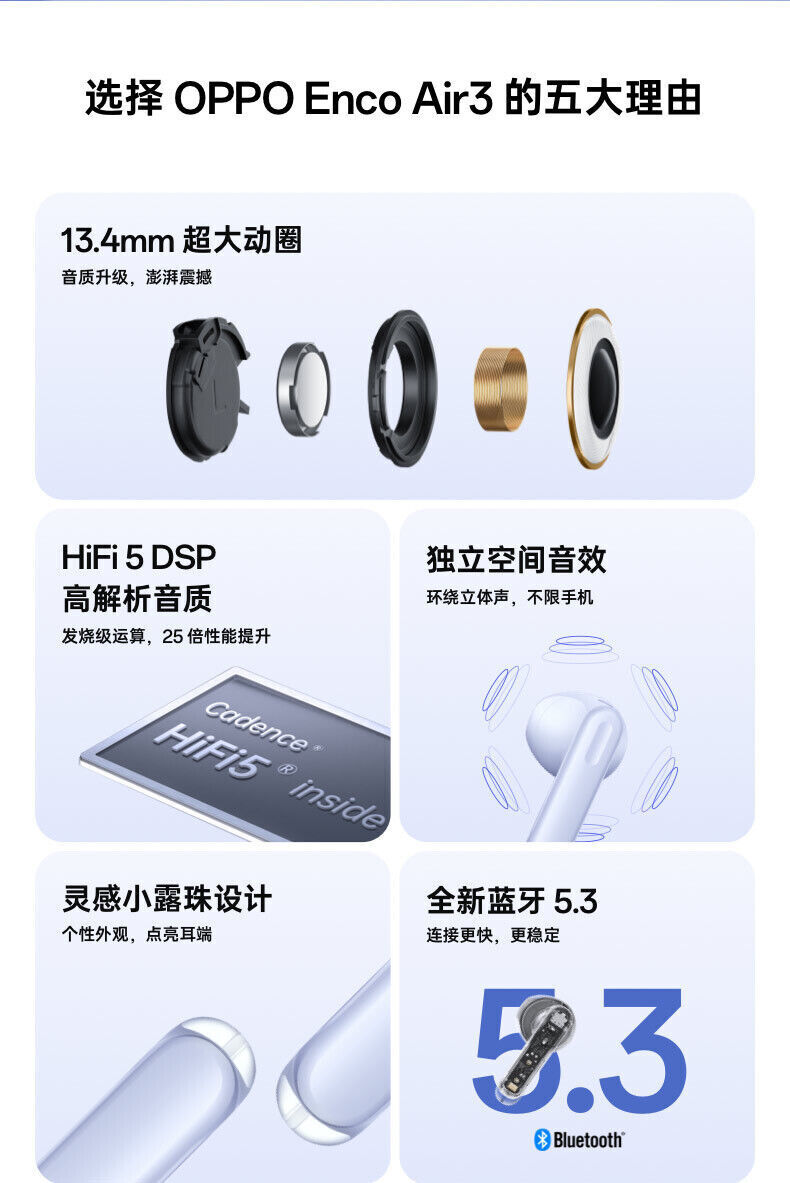 OPPO Enco Air 3 Half-in-ear earbuds headphones Customised pop-ups IP54 BT5.3