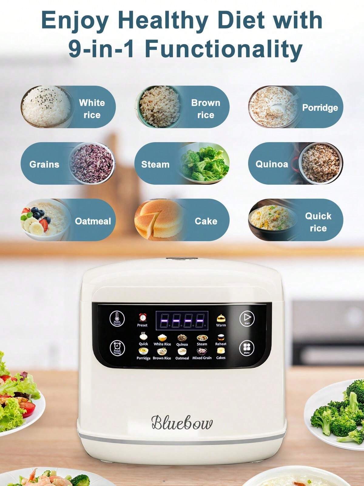 2.1Qt Rice Cooker 12-In-1 Electric Rice Cooker 6-Cup(Uncooked)/12-Cup(Cooked)