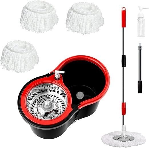 Mop and Bucket with Wringer Set 360° 3psc Microfiber Spin Mop with Bucket