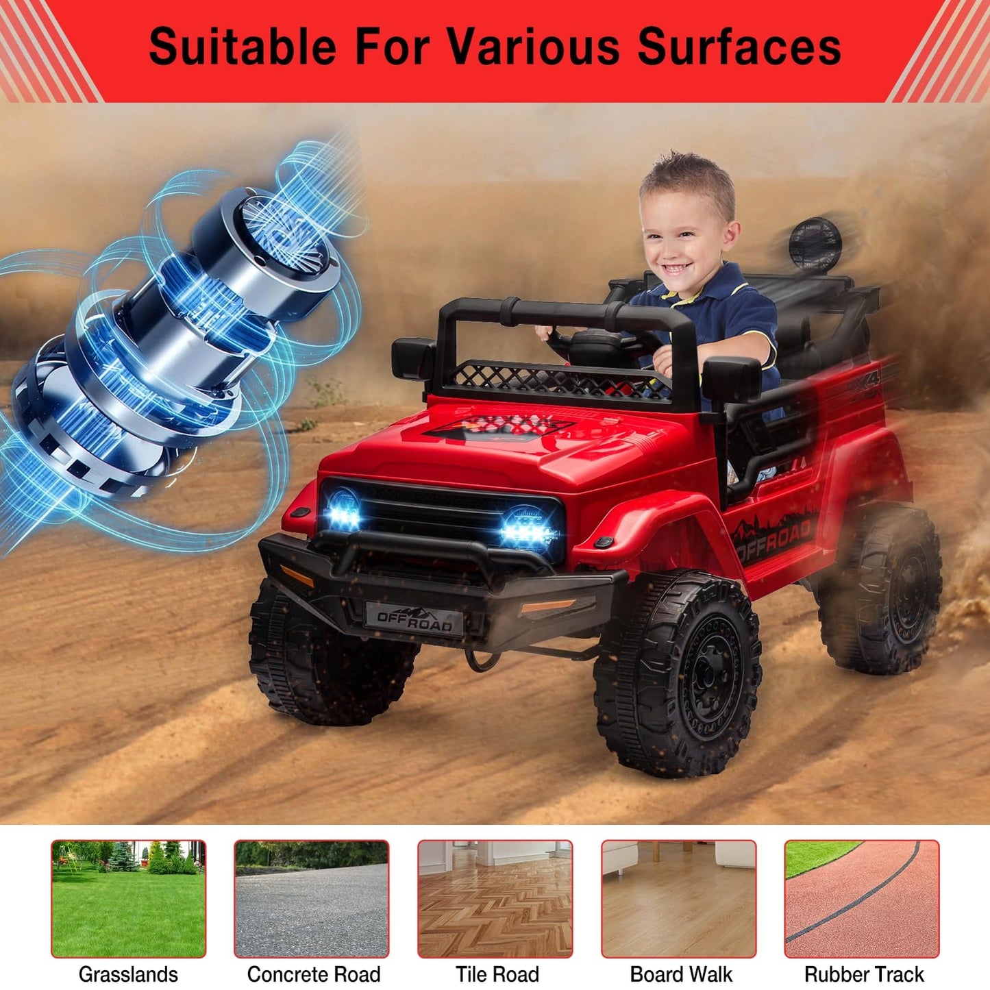 Kids Ride On Truck Car 12V Electric Vehicles Car w/Remote LED Light Music Gift