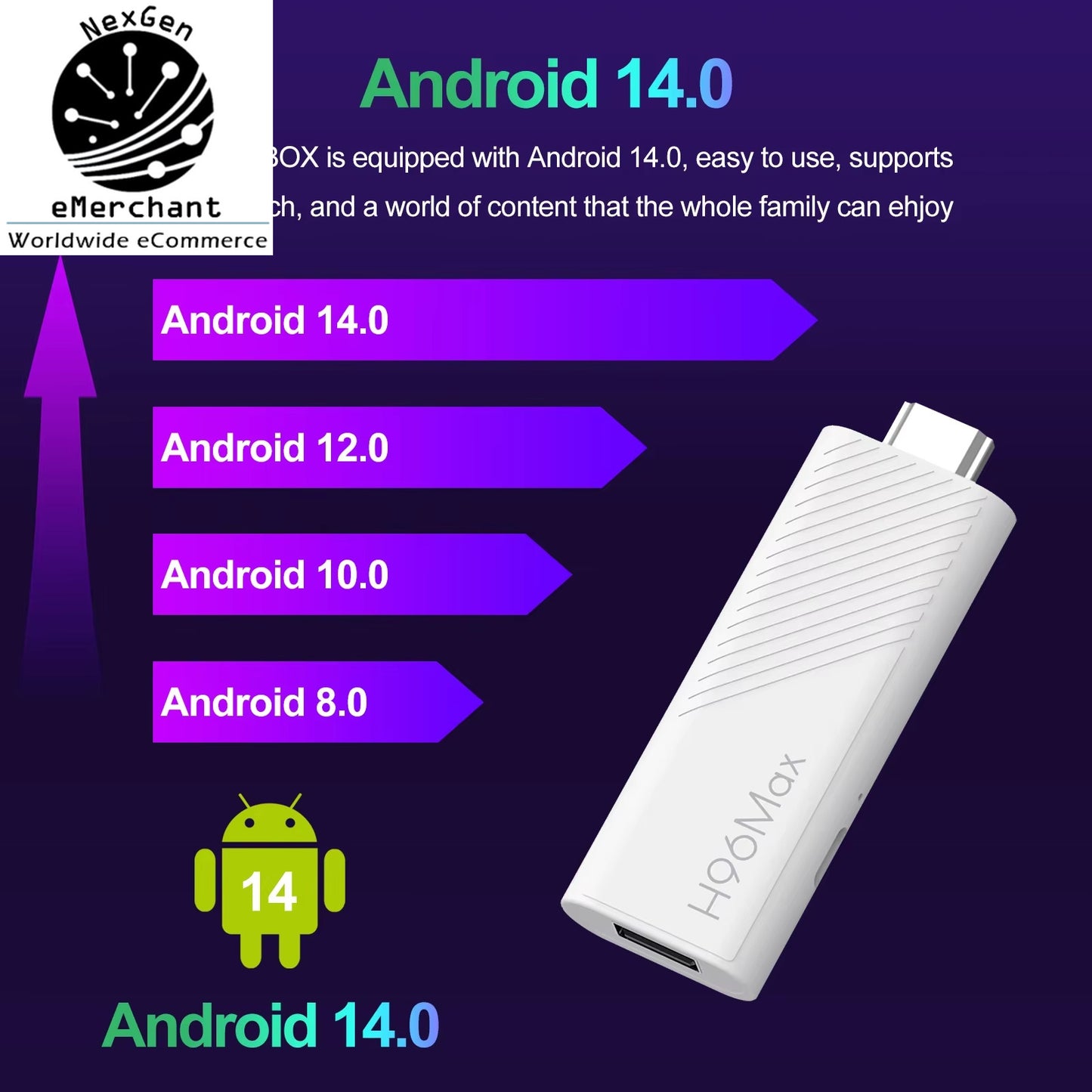 H96 MAX H313 Mini TV Stick – Android 14, 4K HD Streaming, WiFi 6 & Voice Control