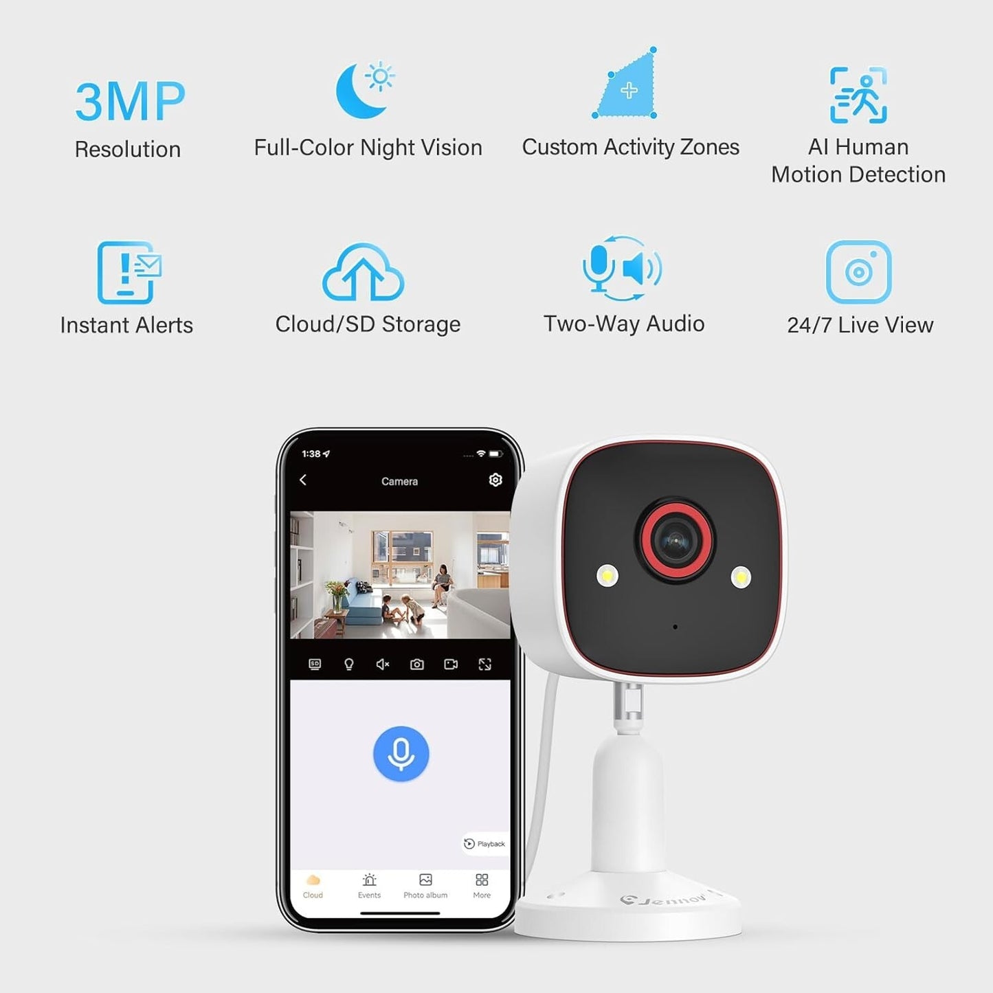 Smart Indoor/Outdoor 2K Security Camera - AI Detection, 2-Way Audio, Waterproof