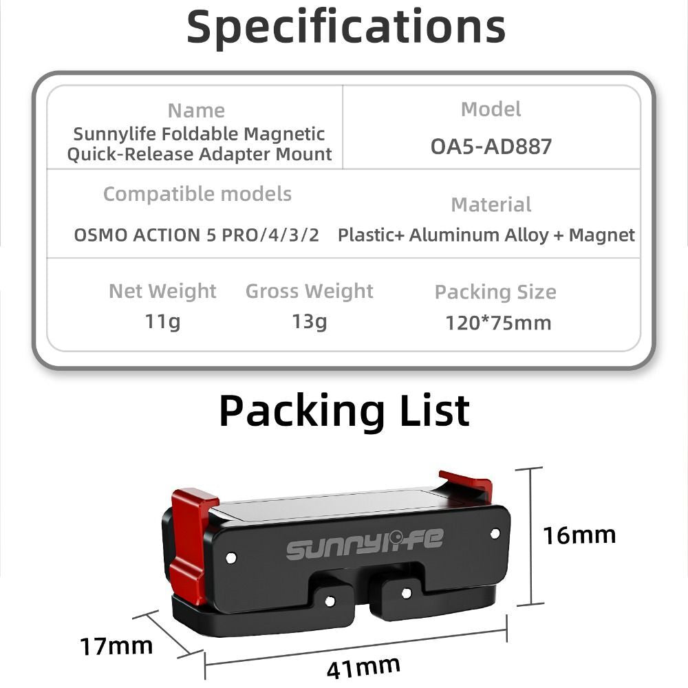 Magnetic Magnetic Mount Adapter for OSMO Action 5 Pro/4/3/2 Action Camera