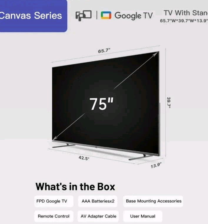 FPD 75 Inch Smart TV Google TV 4K UHD With Google Play Vision Atmos HDR 10