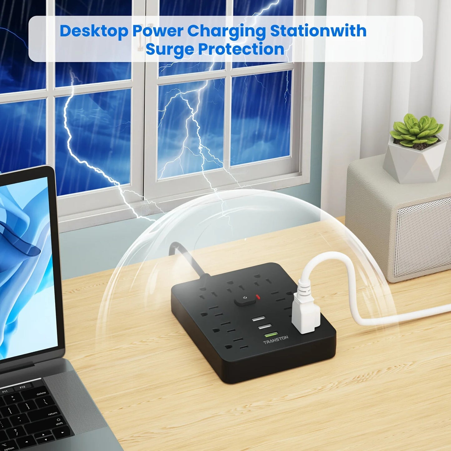 Power Outlet with Surge Protector, 9 sockets 3 USB Ports, 10ft Extension Cord,
