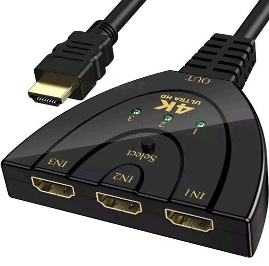4K HDMI Switch 3 Port Splitter Cable Switcher HUB Adapter for HDTV PS4 Xbox PC