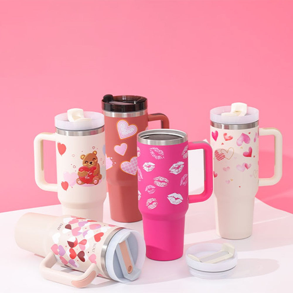 40 Oz Tumbler With Handle Straw Insulated, Stainless Steel Spill Proof Vacuum Co