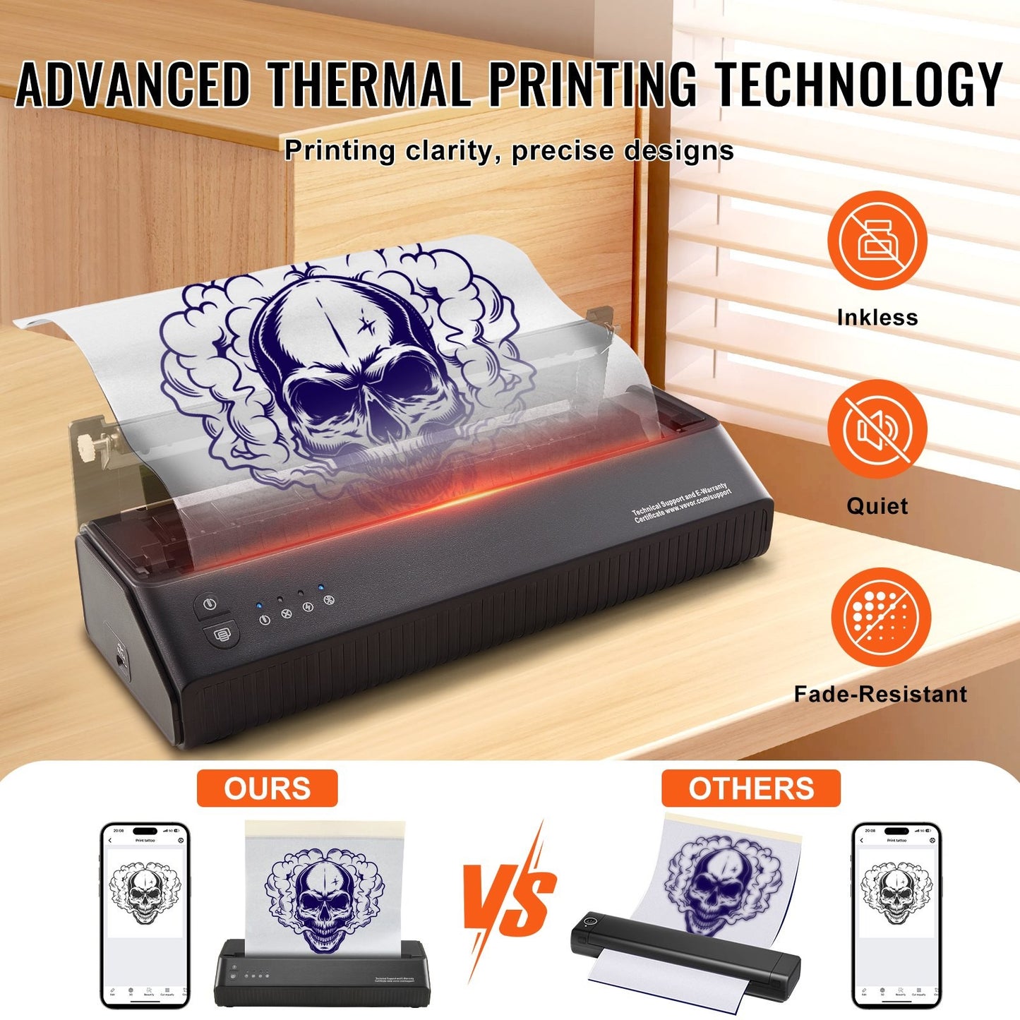 VEVOR Tattoo Stencil Printer, Wireless Bluetooth Tattoo Printer Transfer Stencil