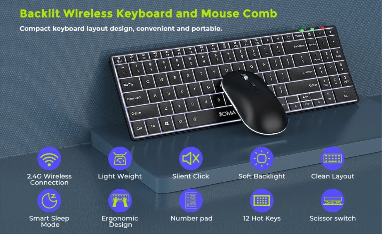 Full-Size Backlight Wireless Keyboard and Mouse Combo Laptop PC USB Silent Click