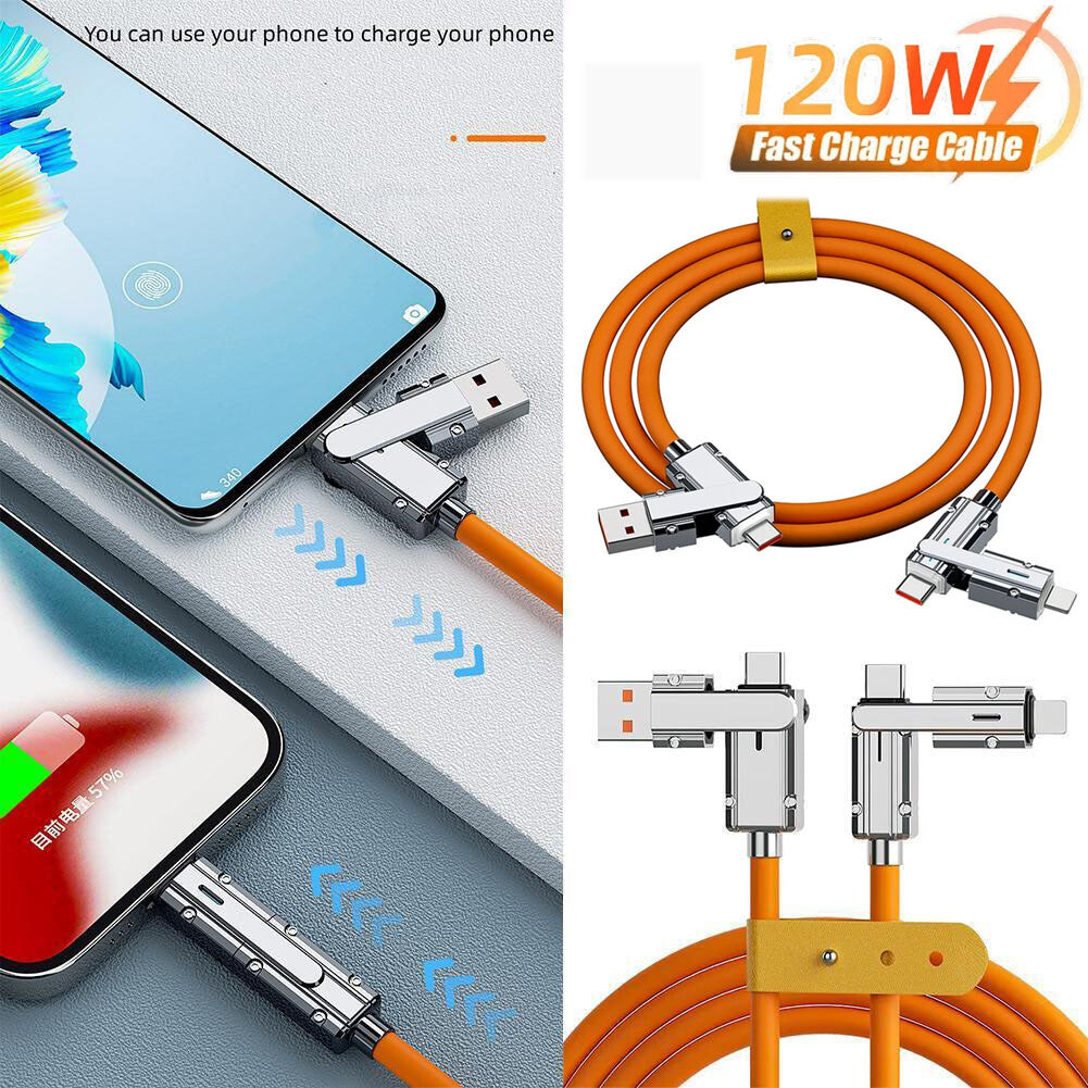 120W 4-In-1 Super Fast Charging Cable Charger Data Cord For iPhone Samsung iPad