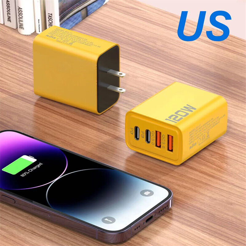 120W 4-Port USB C Fast Wall Charger Block All Cell Phone 16 15 13 11 X iPad lot