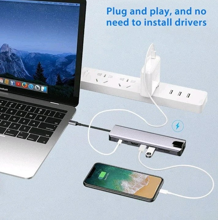 8 in 1 USB-C HUB Type-C Adapter For PC Windows Multi 3.0 4K HDMI Etherne 8 Ports