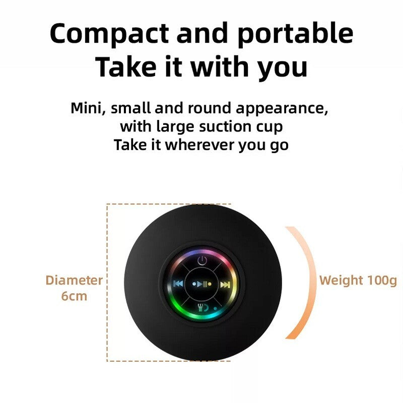 Waterproof Bluetooth Wireless Shower Speaker Bathroom Speaker LED Light Portable