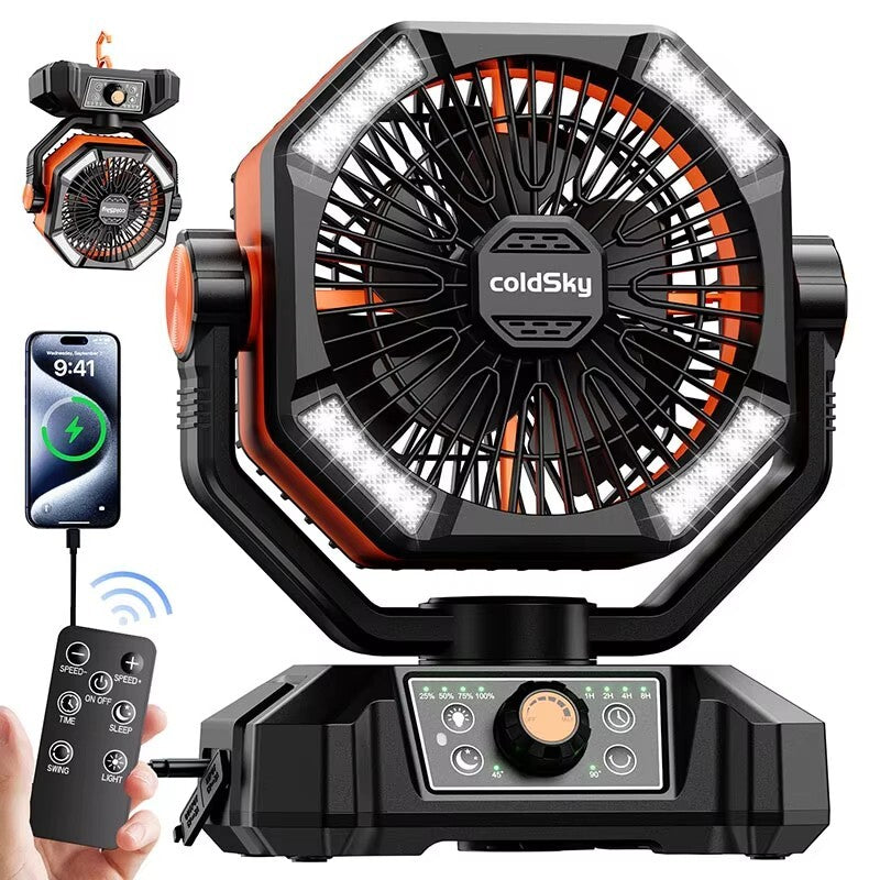 Coldsky 20000mah Battery Camping Fan with 4 LED Lantern 8 Speeds Desk Fan
