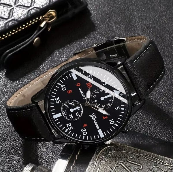 3Pc Black Fashion Quartz Watch Wallet and Glasses Set Men Holiday Gift New