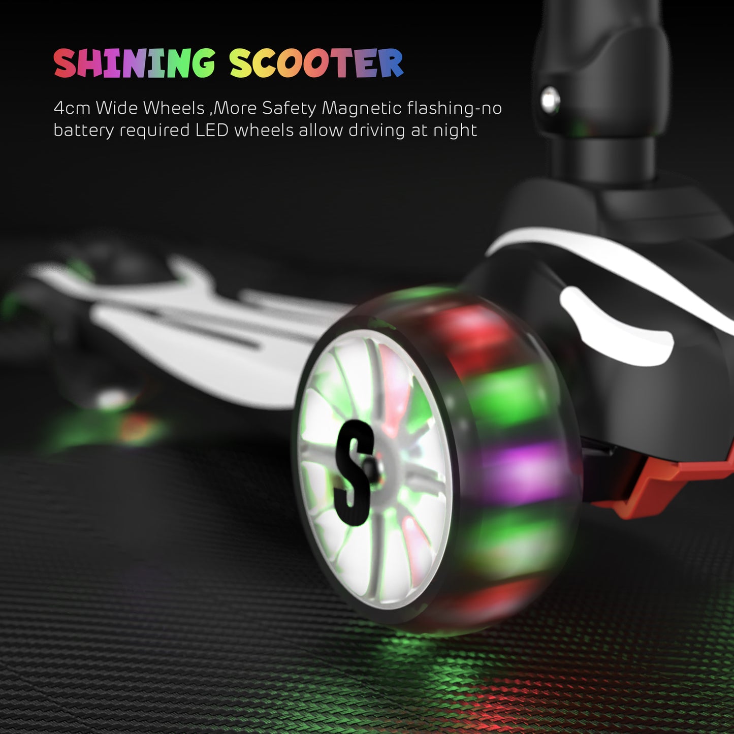 SEJOU Kids Scooter 3 Wheel LED Light Up Child Kick Flashing Push Adjustable Fold