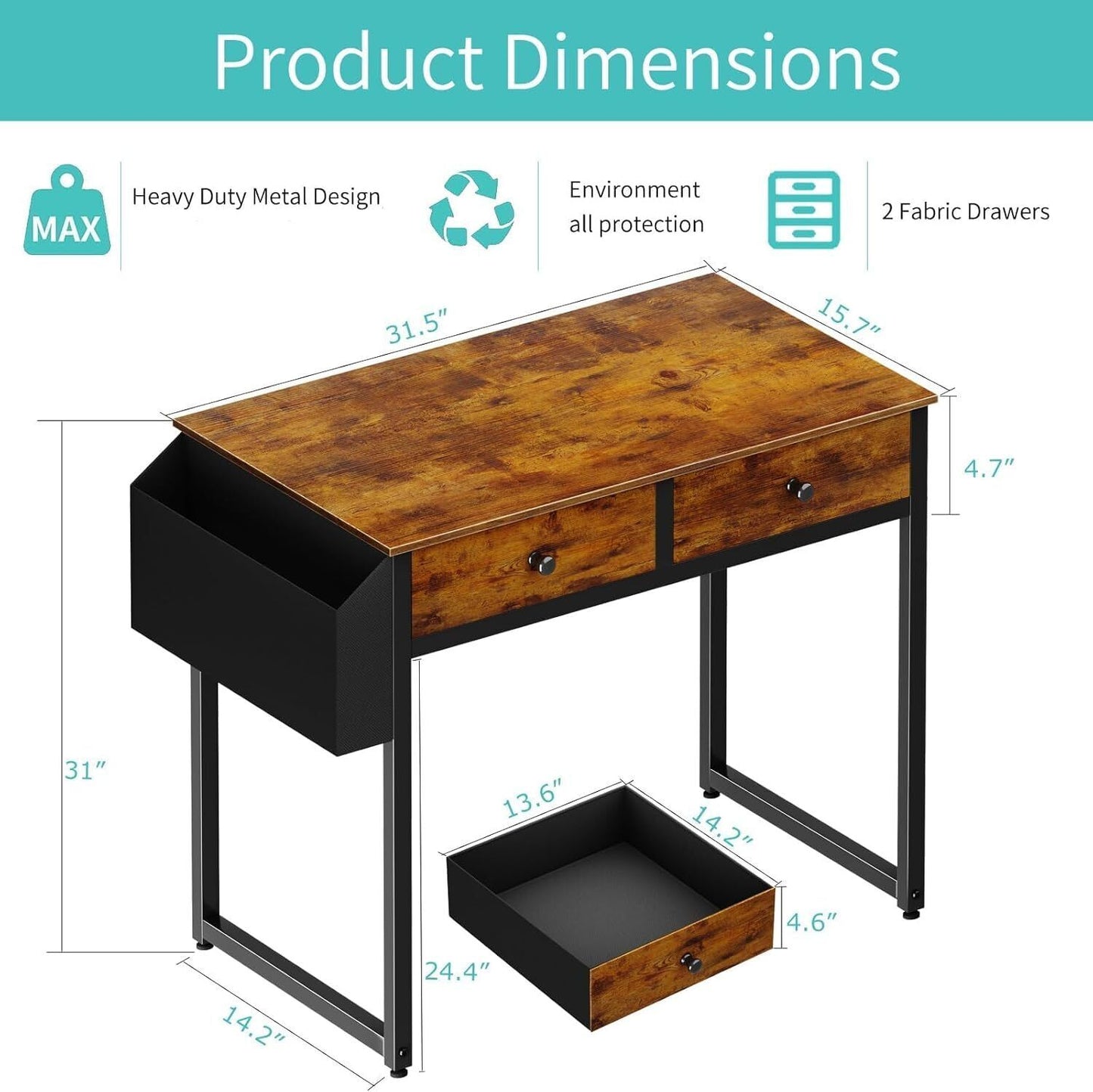 Small White Desk with Drawers - for Bedroom, 32 Inch Home Computer Desk