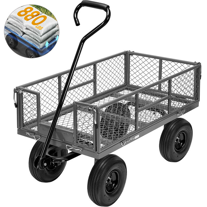 880 Lbs Lawn Garden Cart Utility Yard Pull Wagon Trailer w/ Removable Sides Grey