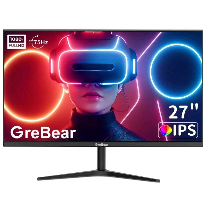 Grebear 27 Inch Monitor, Full HD 1080P 75Hz Computer Monitor, IPS Display, HDMi
