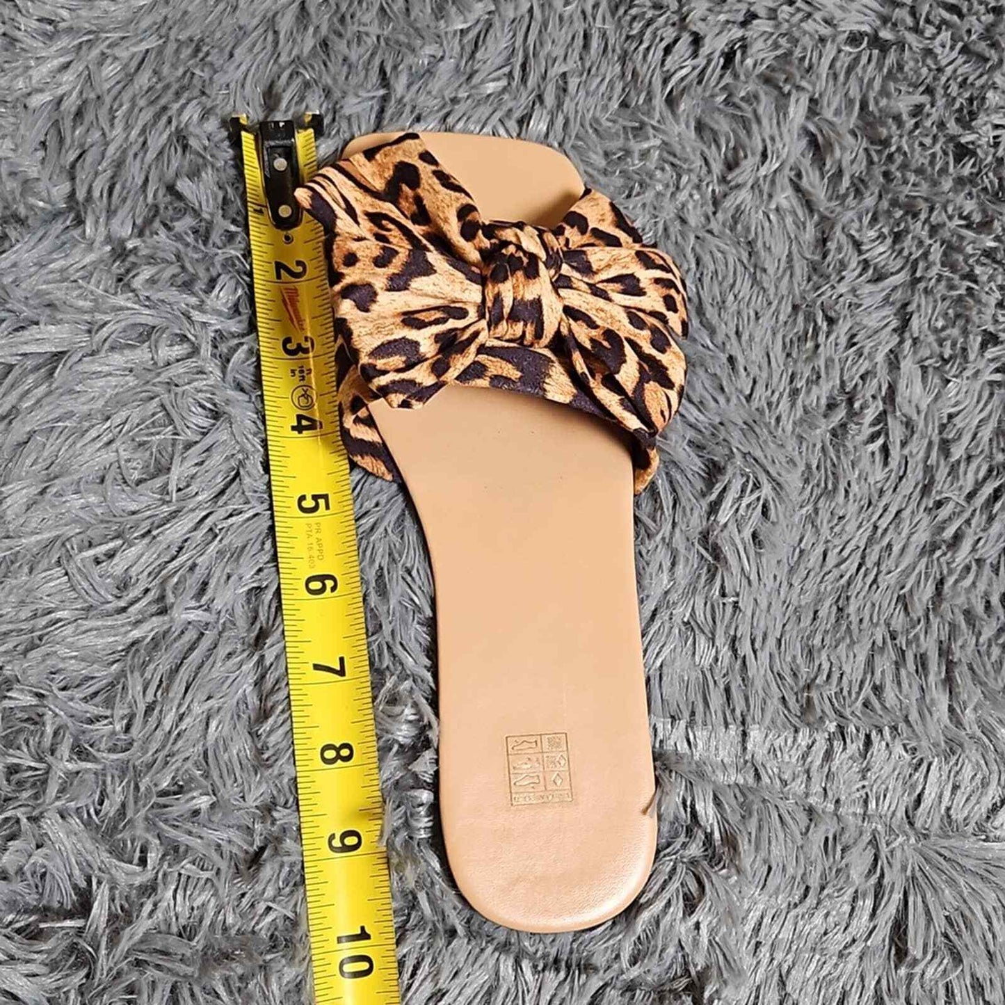 New Leopard Print Bow Decor Slide Sandals, Faux Suede Sz 7.5