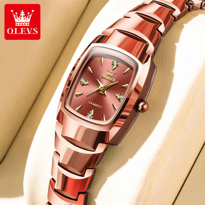 OLEVS Woman Fashion Tungsten Steel Rectangle Gem Waterproof Quartz Wrist Watches