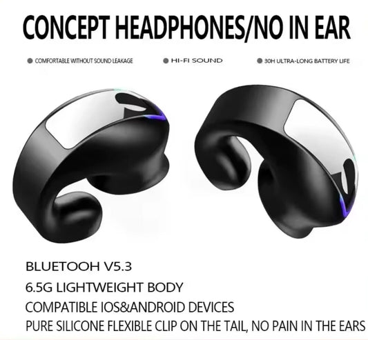 Bluetooth 5.3 Wireless Earbuds Ear Clip Bone Conduction Headphones Headset 2 Pcs