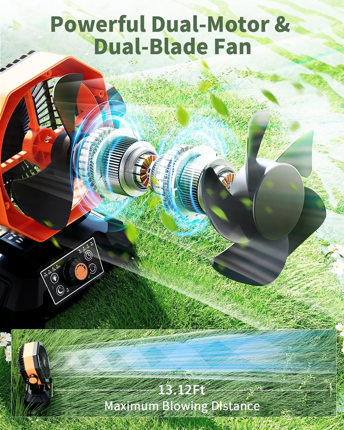 Camping Fan Battery Operated Fan with 4 LED Lantern, 8 Speeds Floor Desk Fan