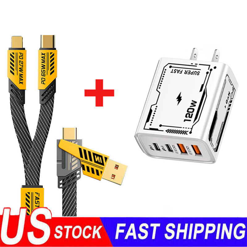 120W Fast Type C Wall Charger 4-in-1 Fast Cable For Samsung A16 A06 A15 A35 A55